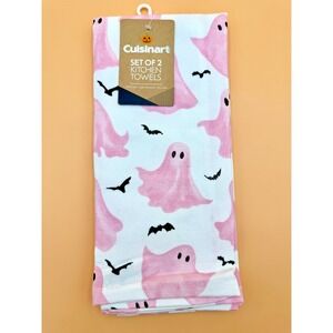 Cuisinart Halloween 2025 White Kitchen Towels‎ Set of 2 Pink Ghost Bat Cotton